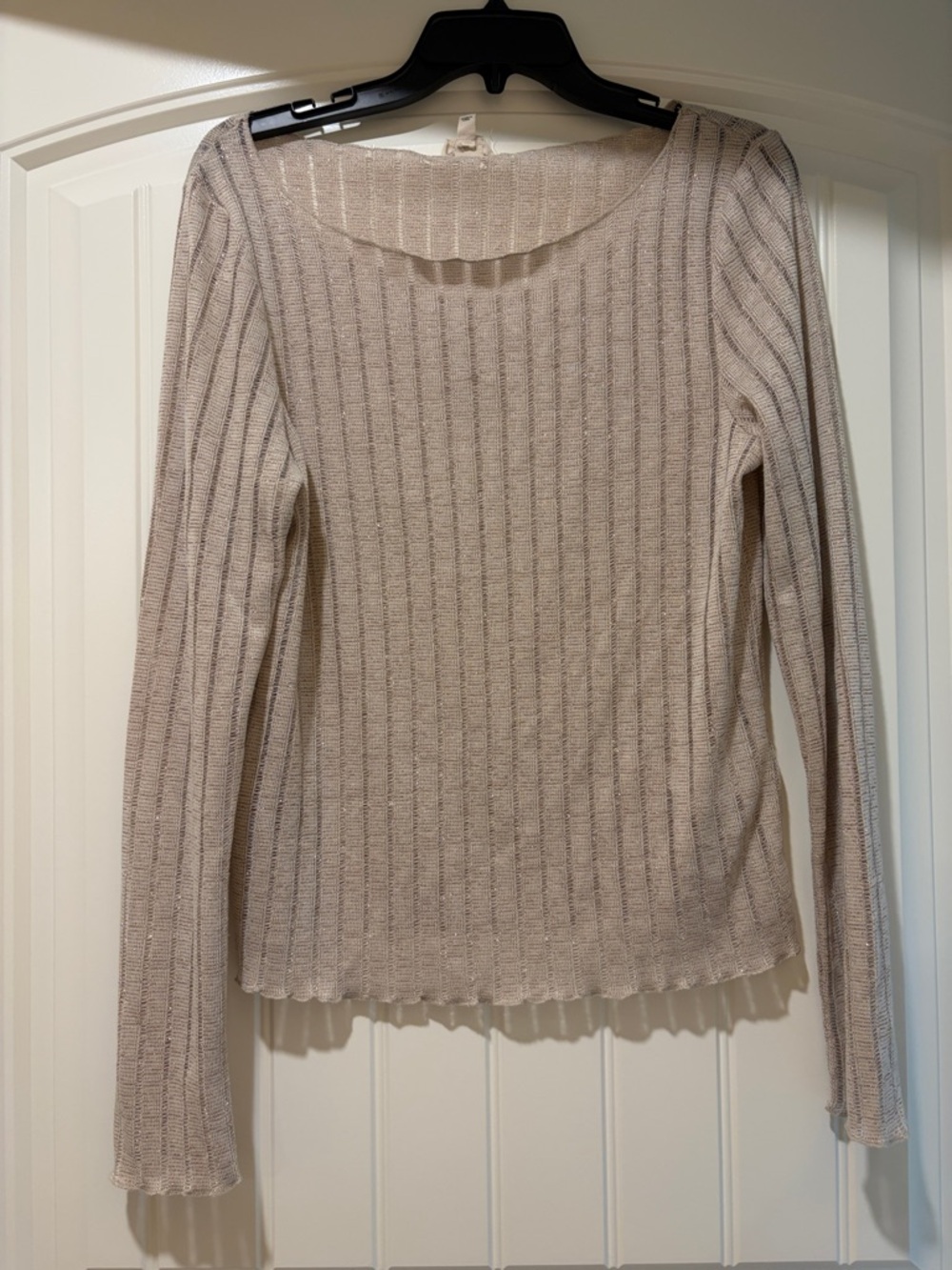 Pilcro Ribbed Long Sleeve Top in Light Beige